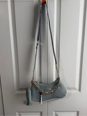 Madden NYC blue denim crossbody baguette